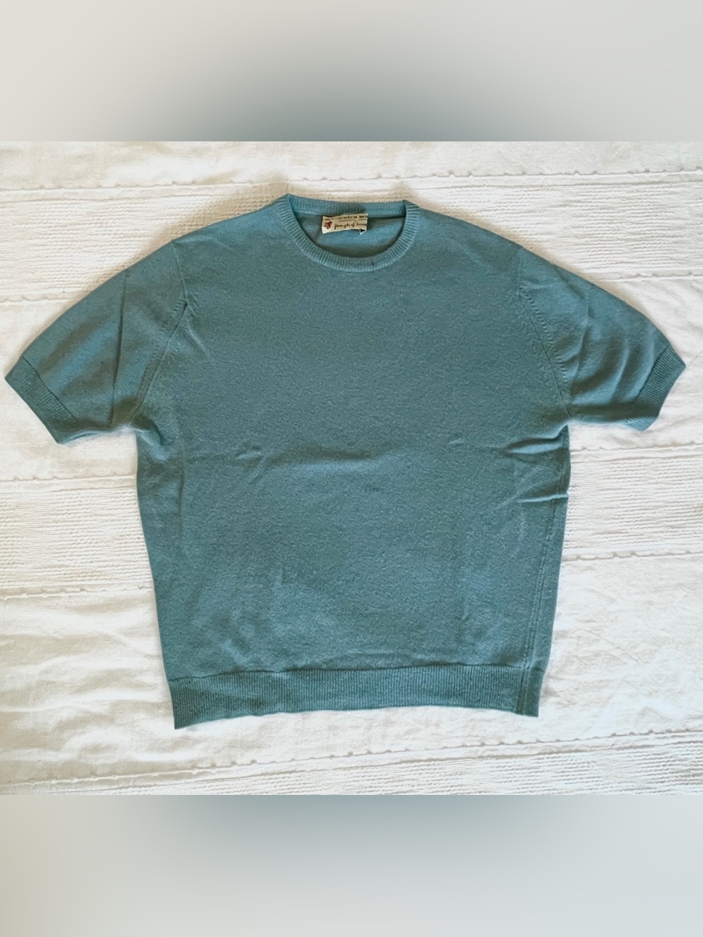 Vintage Blue Wool Short-Sleeved Sweater - Made in Scotland
